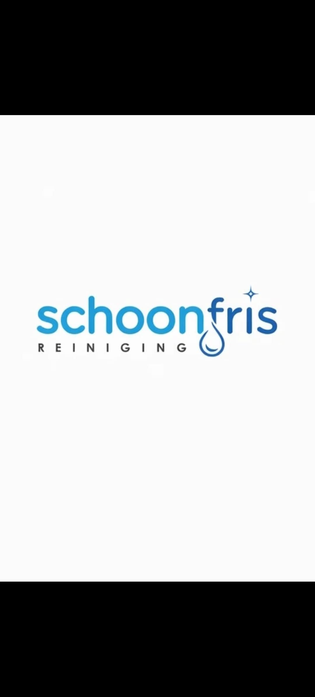 Logo van Schoonfris Reiniging met blauwe tekst en waterdruppel.